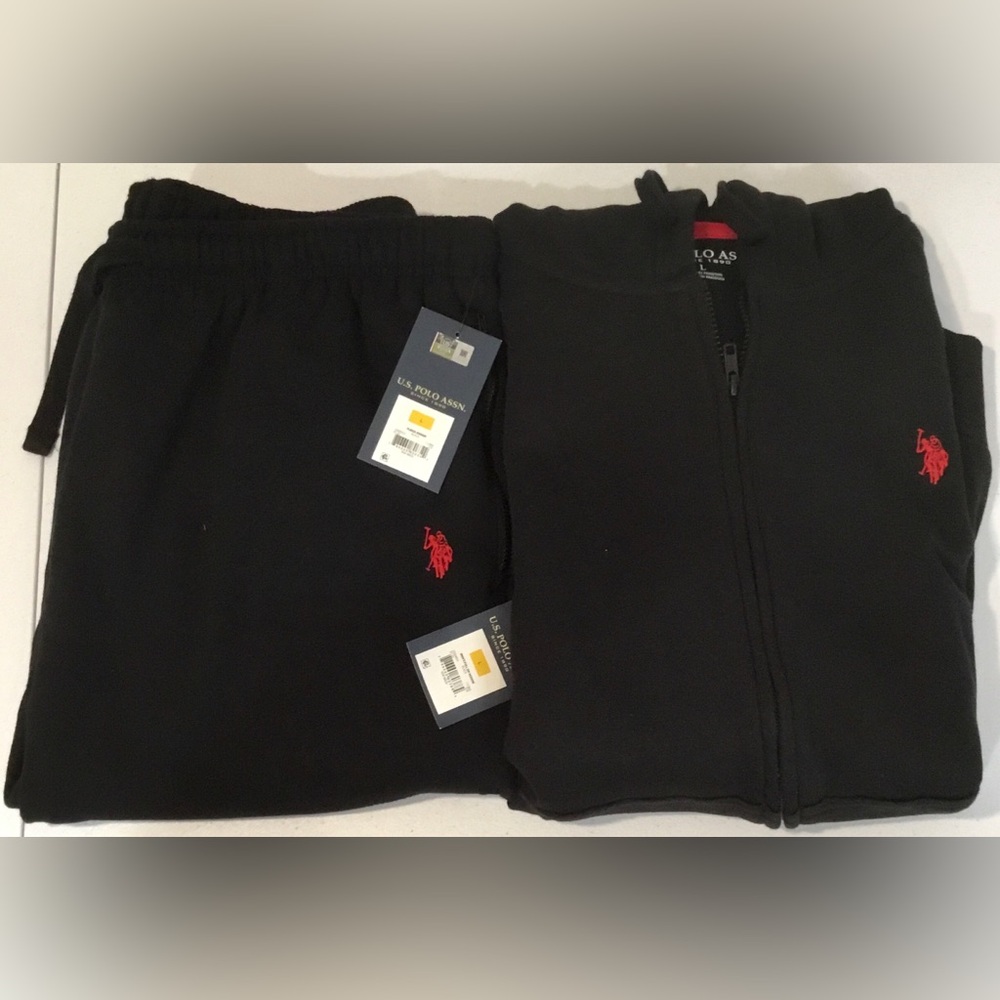 U.S. Polo Assn Fleece Full-Zip Sweatsuit 2 Pc Set Mens Large Hoodie & Pants - Picture 2 of 15
